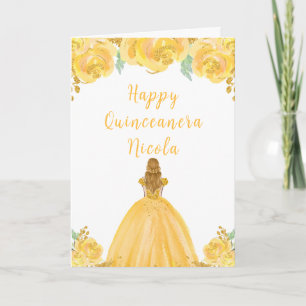Cartão Cabelo Louro Princesa Floral Dourada Quinceanera