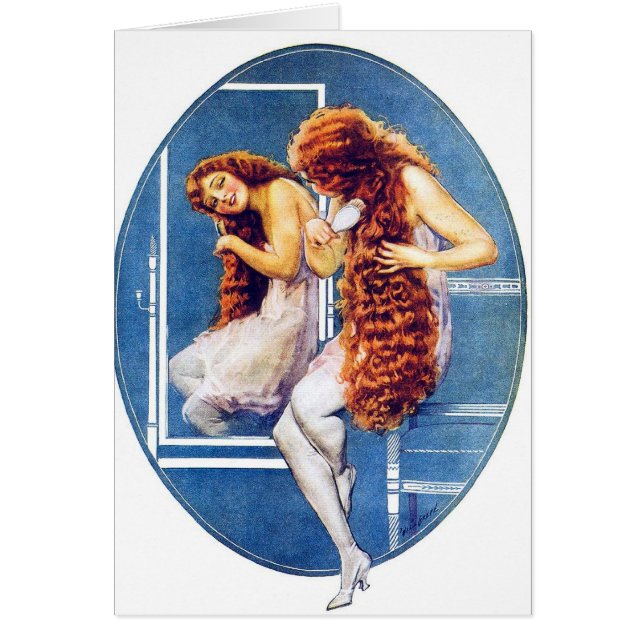 Cartão Cabelo retro do vermelho da ilustração do (Frente)