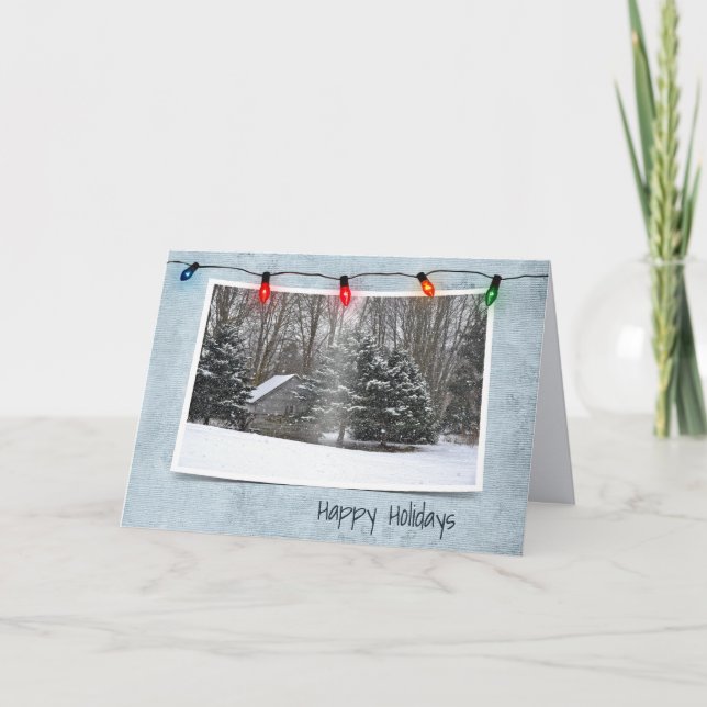 Cartão Cabina Velha na Floresta de inverno (Frente)