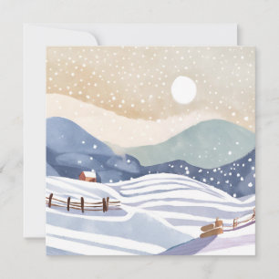 Cartão Cabine de Inverno em Colinas Pastel em Aquarela