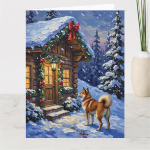 Cartão Cabine de Natal com Cão Akita Férias