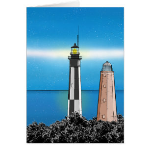 Cartão Cabo Henry Lighthouds à noite