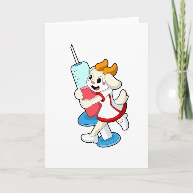 Cartão Cabra como Enfermeira na Vacinação com Seringa (Frente)