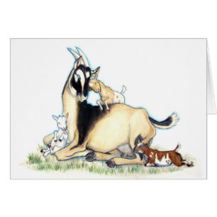 Cartão Cabra nigeriana bonito e miúdos do anão