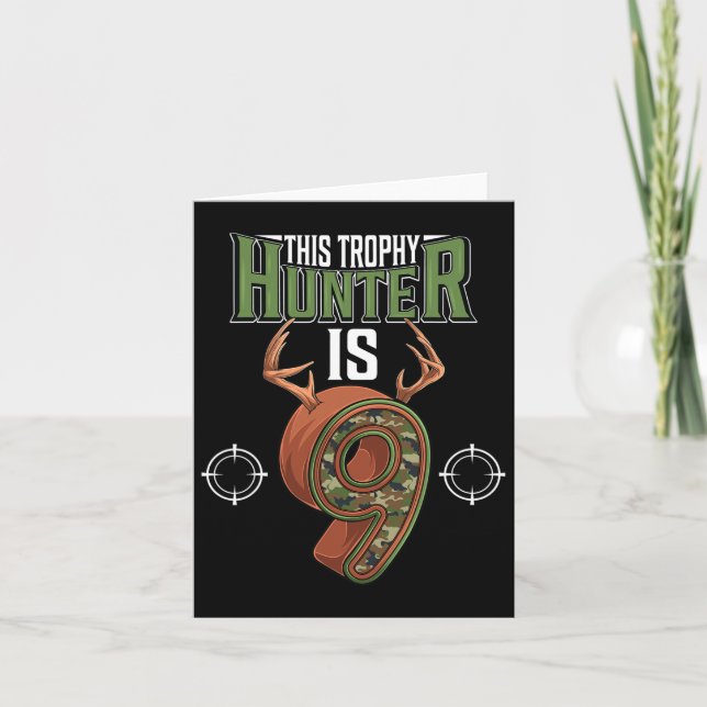 Cartão Caça a 9 anos Caça a 9 Festas de aniversário Caçad (Frente)