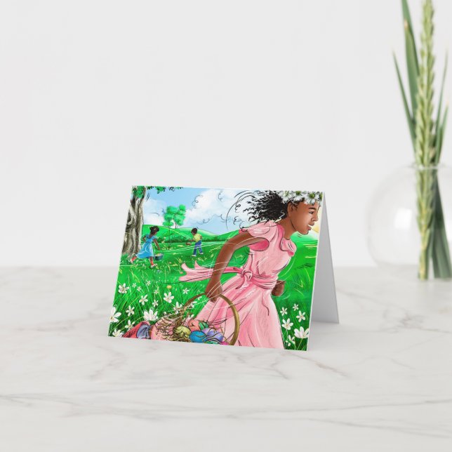 Cartão Caça ao Ovo de Páscoa das Meninas Africanas Lindas (Frente)