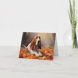 Cartão Caça-Basset nas Folhas do Outono Cai Inspire