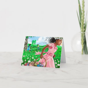 Cartão Caça de Ovos de Páscoa às Meninas Africanas Bonita