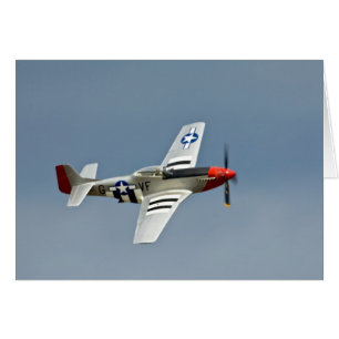 Cartão Caça P-51D Mustang com marcações do Dia-D voando