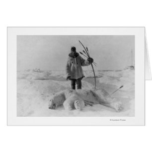 Cartão Caçador esquimó com fotografia do urso polar