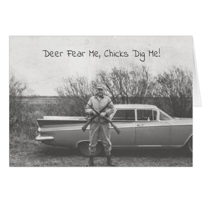 Cartão Caçador Humorístico Caça Automóvel Antigo (Frente horizontal)