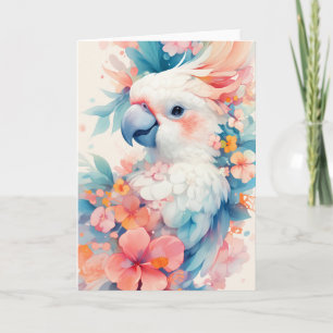 Cartão Cacatua Entre Flores Vibrantes