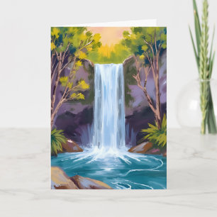 Cartão Cachoeira Azul Pintura da Natureza Paisagem Flor