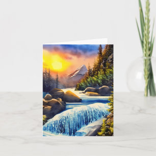 Cartão Cachoeira de montanha em aquarela personalizável