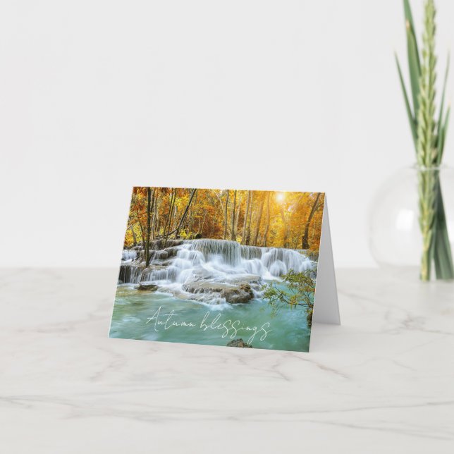 Cartão Cachoeira de outono com texto personalizado (Frente)