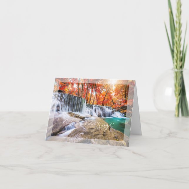Cartão Cachoeira de outono com texto personalizado (Frente)