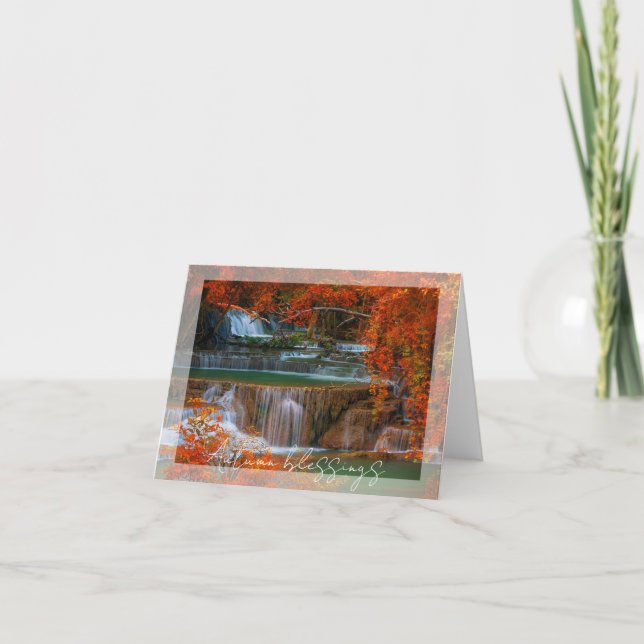 Cartão Cachoeira de outono com texto personalizado (Frente)