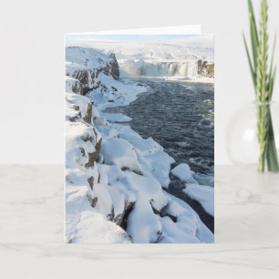 Cartão Cachoeira Godafoss Coberta de Neve