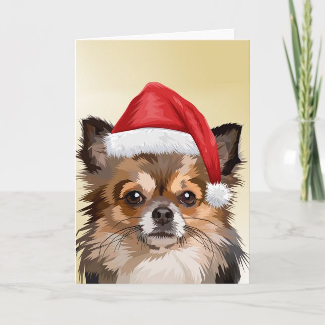 Cartão cachorrinho Chihuahua de Natal com chapéu de Papai (Frente)