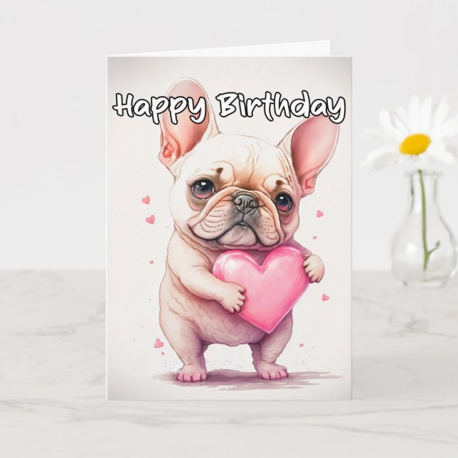 Cartão Cachorrinho de Bulldog Francês Brincalhão e Amável (Planta pequena)