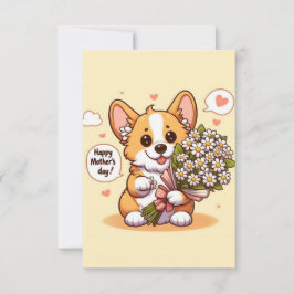 Cartão Cachorrinho de Desenho Animado Fofo com Margaridas