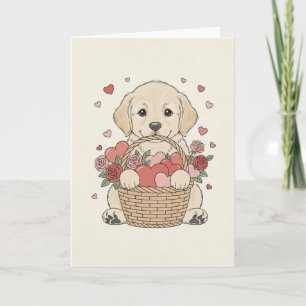 Cartão Cachorrinho Fofo com Coração e ilustração de Cesto