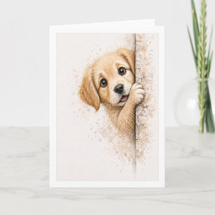 Cartão Cachorrinho Fofo Espiando Cobertor Aquarela Cachor