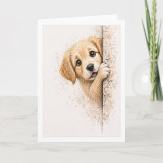 Cartão Cachorrinho Fofo Espiando Cobertor Aquarela Cachor