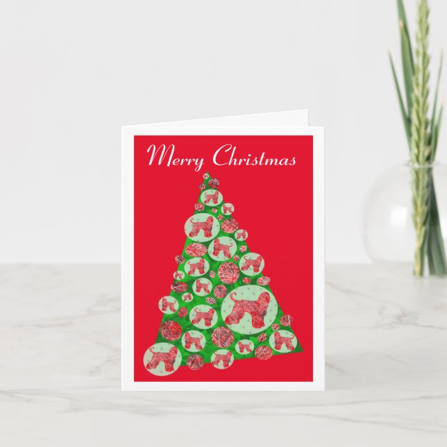 Cartão Cachorro Afegão Silhueta Árvore de Natal Vermelho (Frente)