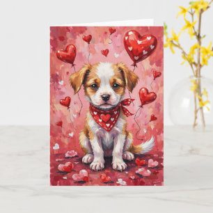 Cartão Cachorro Akbash do Dia dos Namorados sentado com C