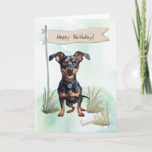Cartão Cachorro Alemão Pinscher Lá Fora Sob Sinal De Aniv