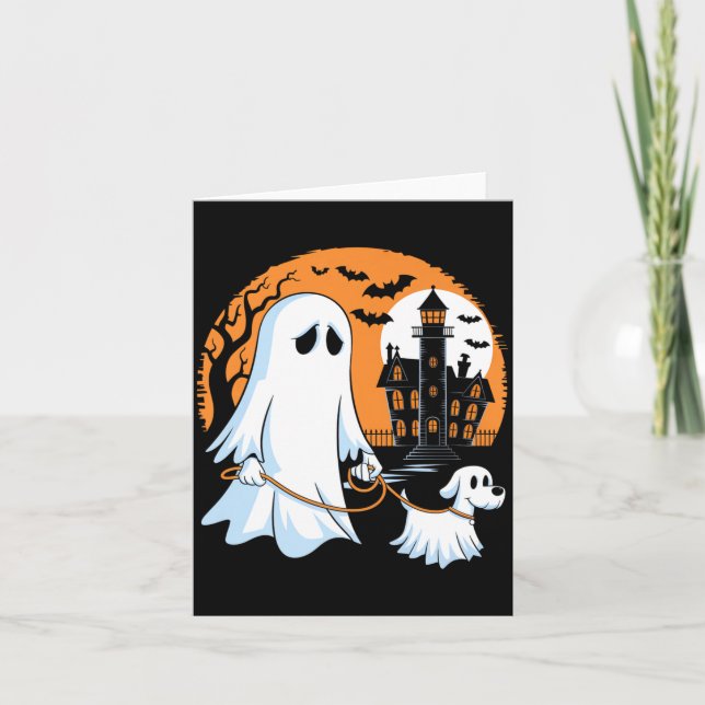 Cartão Cachorro Andando Fantasma de Halloween Premium (Frente)