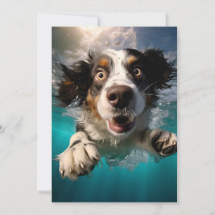 Cartão Cachorro Animado Nadando Embaixo D'água Design