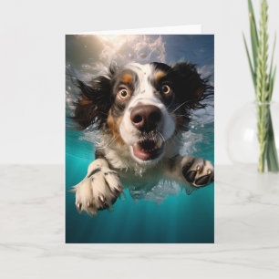 Cartão Cachorro Animado Nadando Embaixo D'água Design