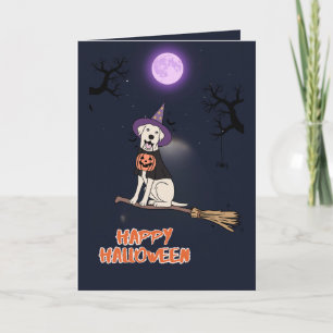 Cartão Cachorro ao Luar – Cão de Halloween com Chapéu de