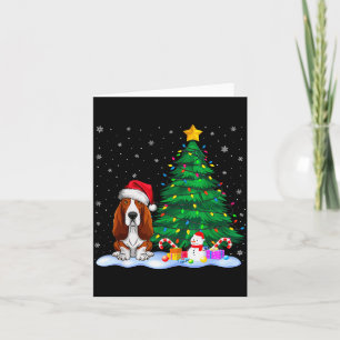 Cartão Cachorro Aposta Luzes da Árvore de Natal Chapéu de