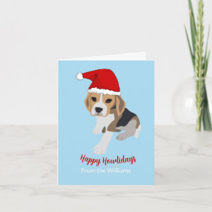 CARTÃO CACHORRO AZUL BEAGLE NO NATAL SANTA HAT XMAS
