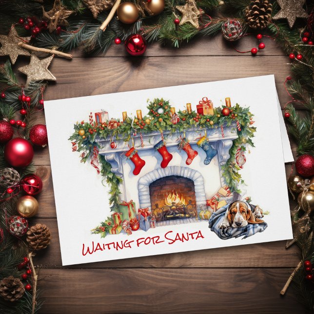 Cartão Cachorro Basset Esperando por Papais noeis (Criador carregado)