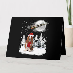 Cartão Cachorro Basset Hound sob Luz do Luar Neve Natal P