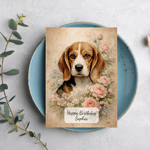 Cartão Cachorro Beagle com Rosas