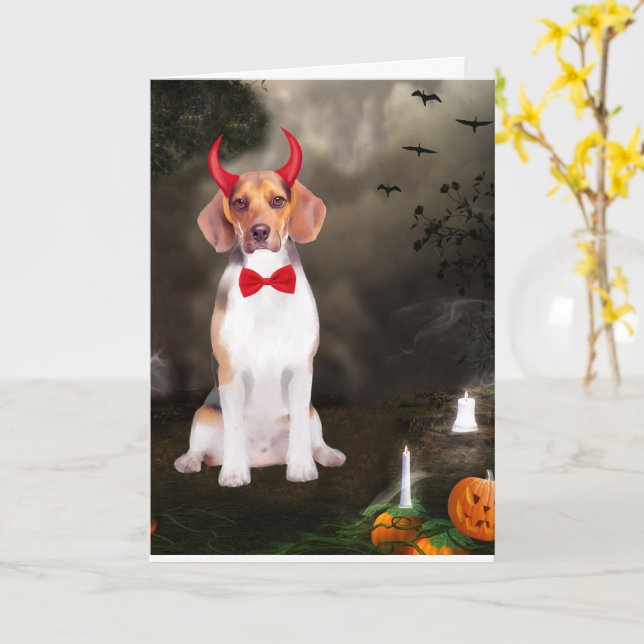 Cartão Cachorro Beagle em Fantasia de Halloween  (Flor Amarela)