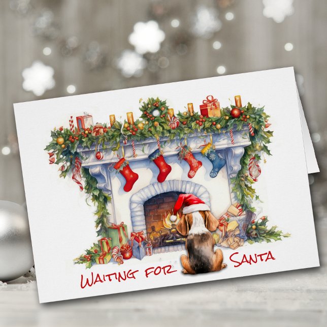 Cartão Cachorro Beagle Esperando na Lareira de Natal de P (Criador carregado)
