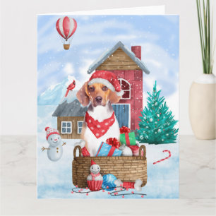 Cartão Cachorro Beagle na Casa de Natal na Neve