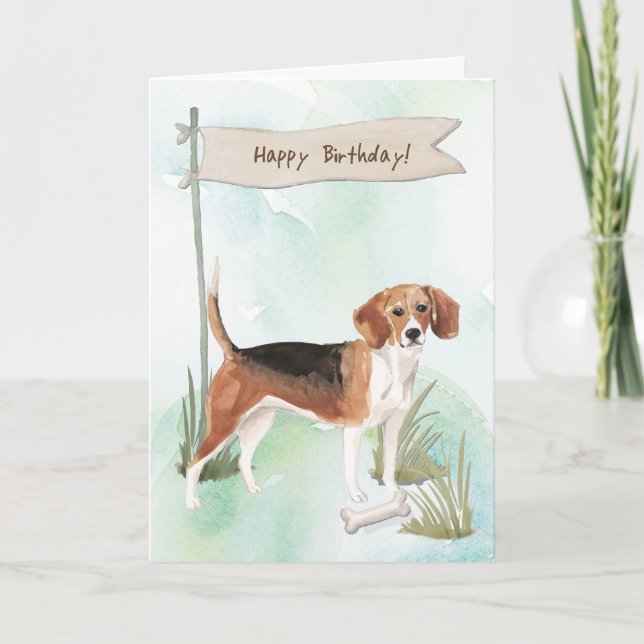 Cartão Cachorro Beagle Sob Sinal De Aniversário (Frente)
