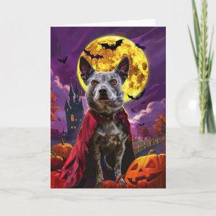 Cartão Cachorro Blue Heeler Abóboras Assustadoras Dia das