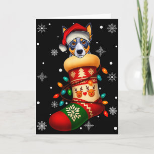 Cartão Cachorro Blue Heeler de Chapéu de Papai Noel em Me