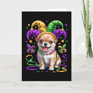 Cartão Cachorro Bonito Chihuahua Mardi Gras Amantes de Cã
