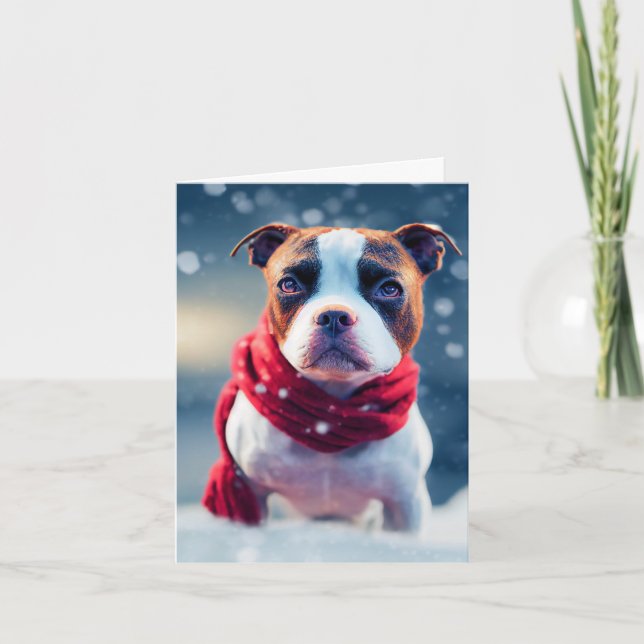 Cartão Cachorro Bonito de Staffy em um Scarf Vermelho de  (Frente)