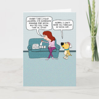 Cartão Cachorro Bonito e Engraçado com Meia-Chapéu Aniver