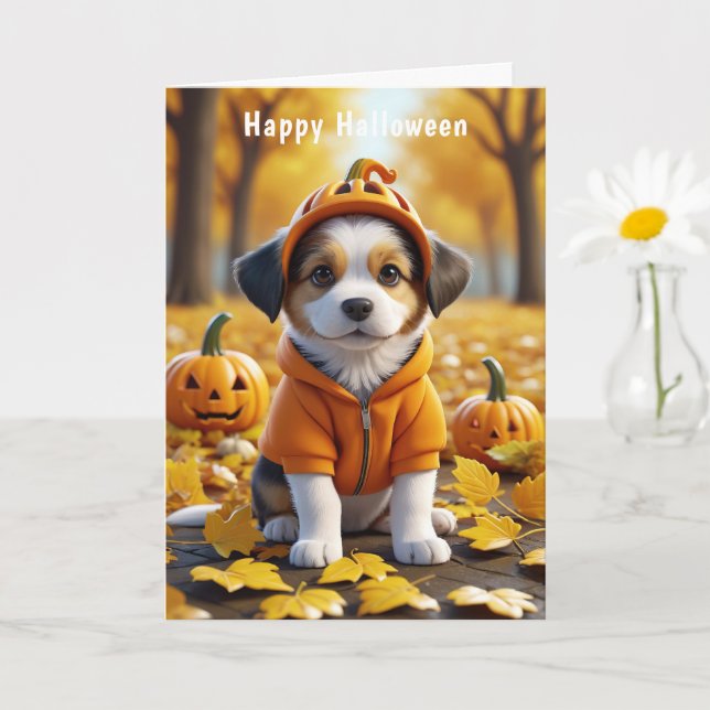 Cartão Cachorro Bonito em Pumpkin Halloween Amantes de Cã (Planta pequena)